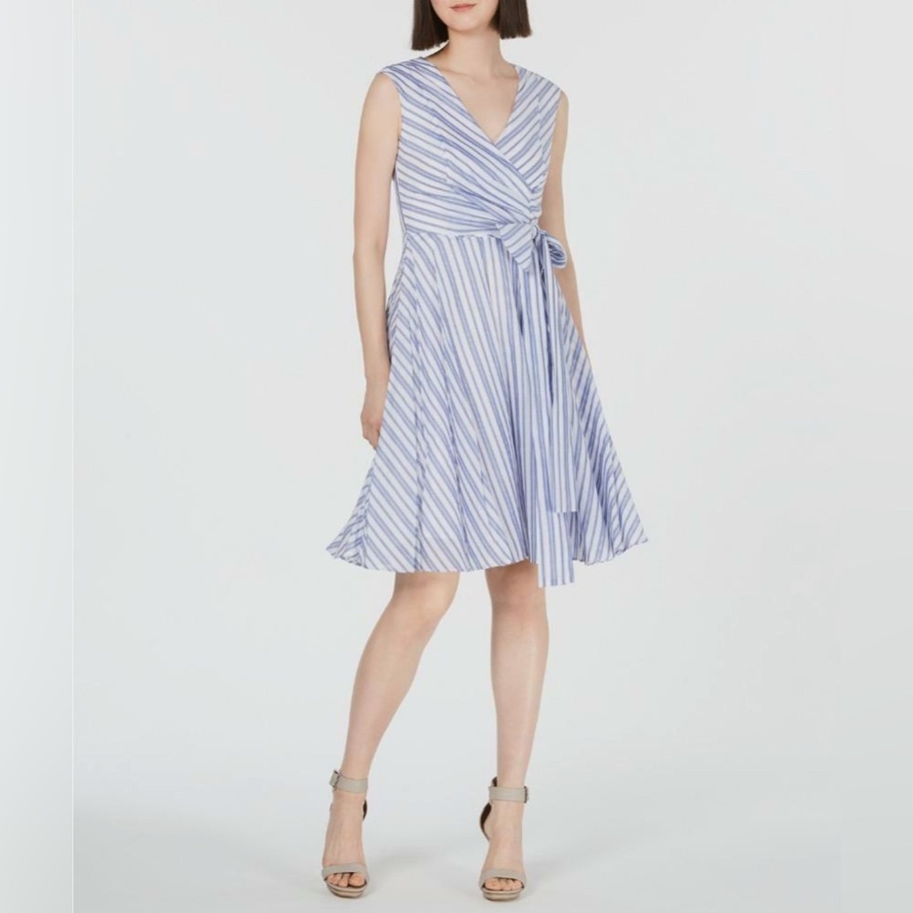 Calvin Klein Blue and White Striped Midi Dress Size 4